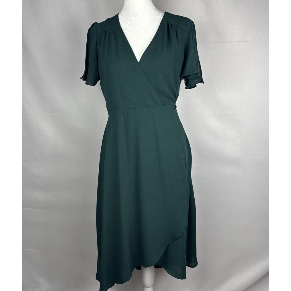 Lulu's Green Asymmetrical Wrap Midi Dress